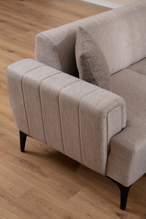 Atelier Del Sofa Hamlet Sofá-Cama 3 Plazas Beige con estructura de Madera de Haya y tapizado de Poliéster, 206x145x43cm